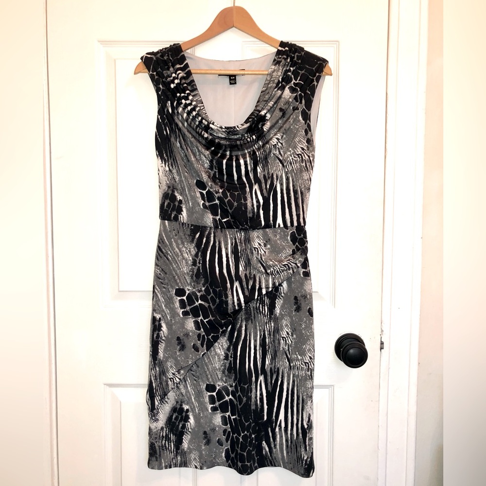𝅺Sandra Angelozzi animal-print sleeveless dress. Grey/Black. Size M.